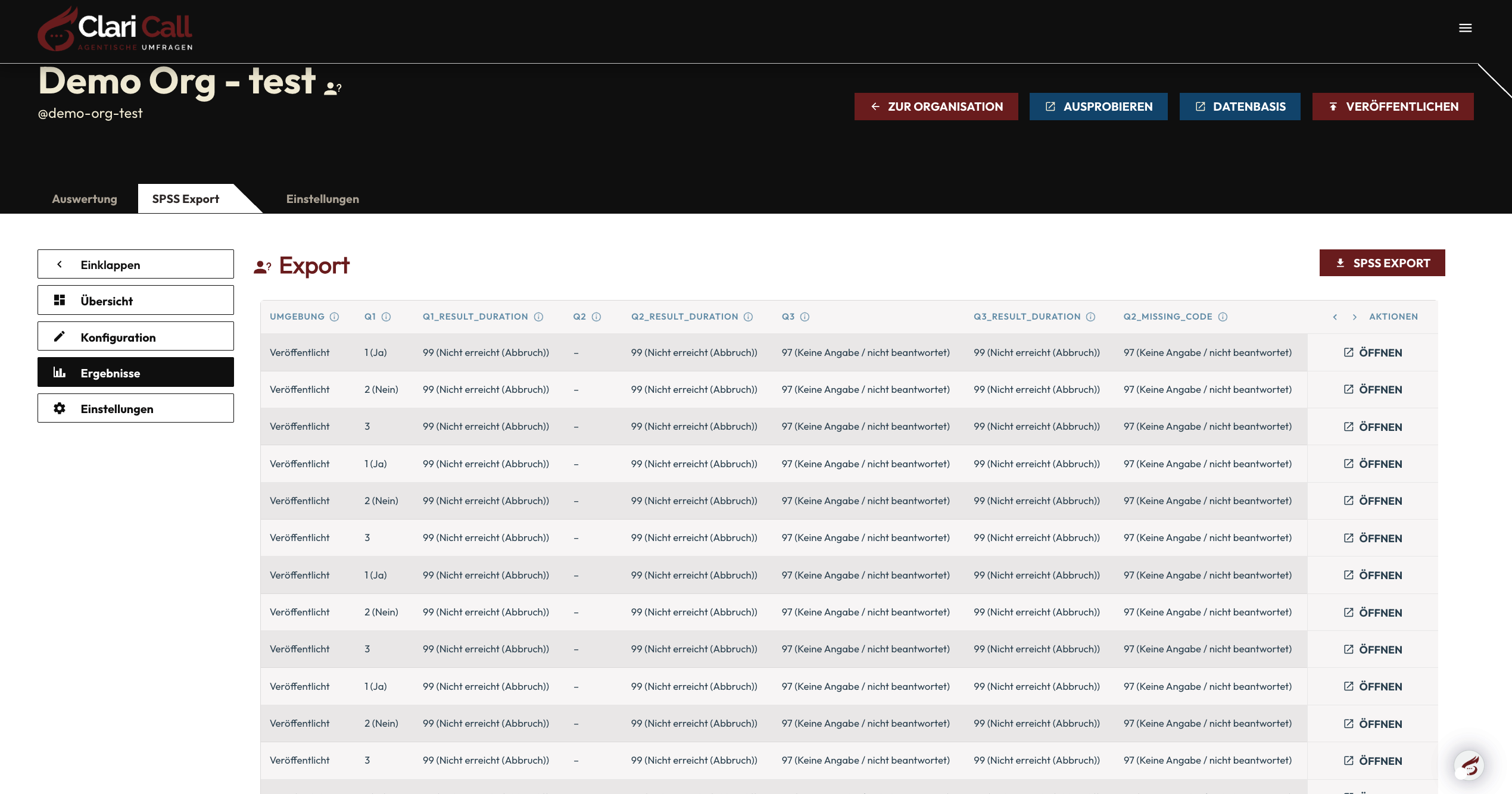 ClariCall – Verwaltung von Fragebögen