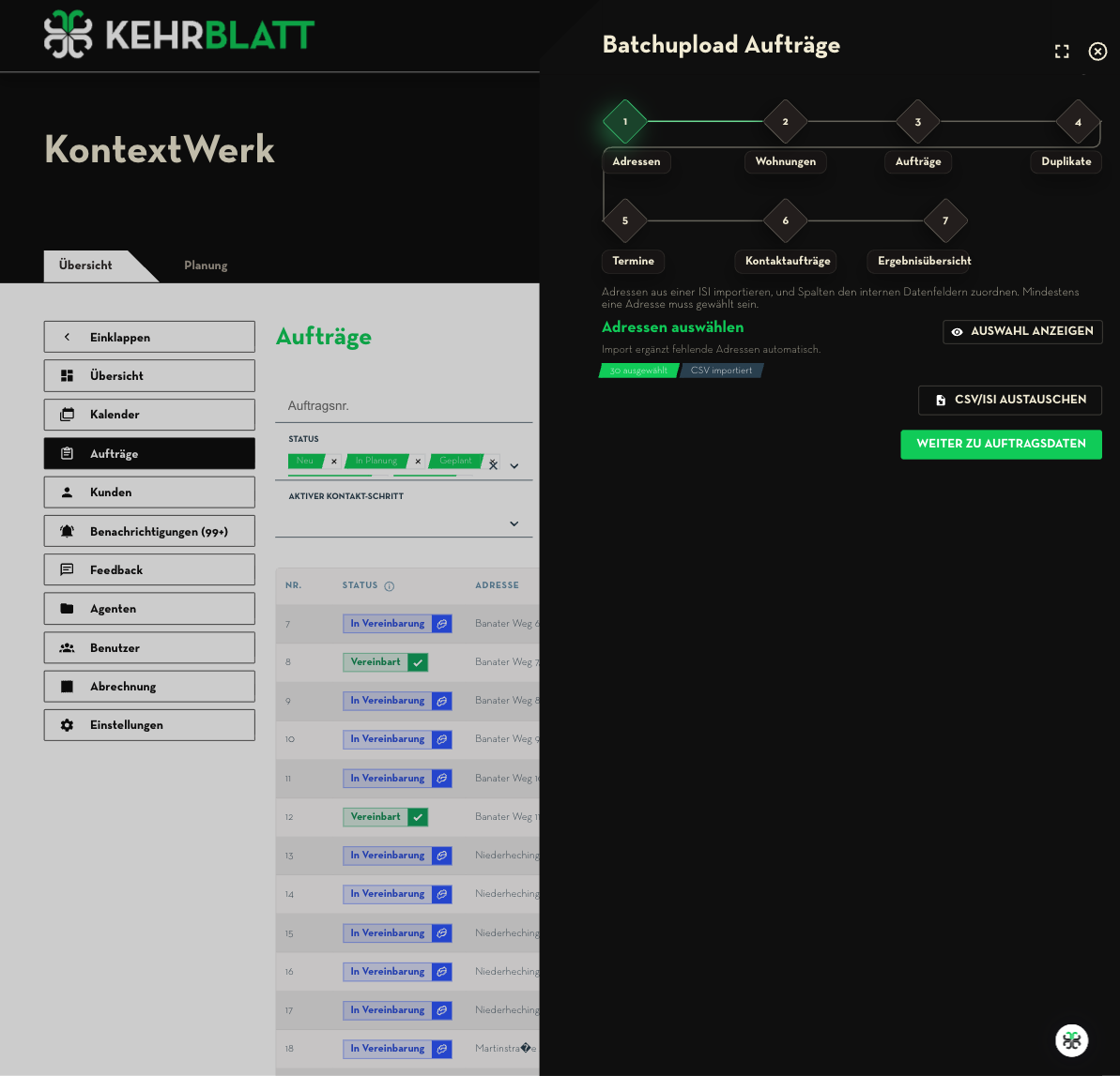 KehrBlatt – Auftragsdetails und Historie